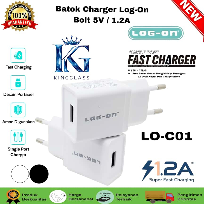 Adaptor Log On Bold LO-C01 1A 1 USB Batok Charger Log-On 2.4A Travel Adaptor Smart Power Compatible 