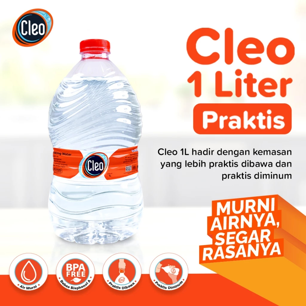 TBMO Dus Cleo 1 Liter Praktis / Cleo Air Murni Botol 1L Praktis 12 botol