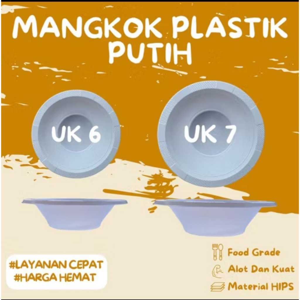 Mangkok Plastik Tebal Putih Bersih Cemerlang Mangkok M6 uk 6 M7 uk 7 Besar Per Pack Mangkok Makan Se