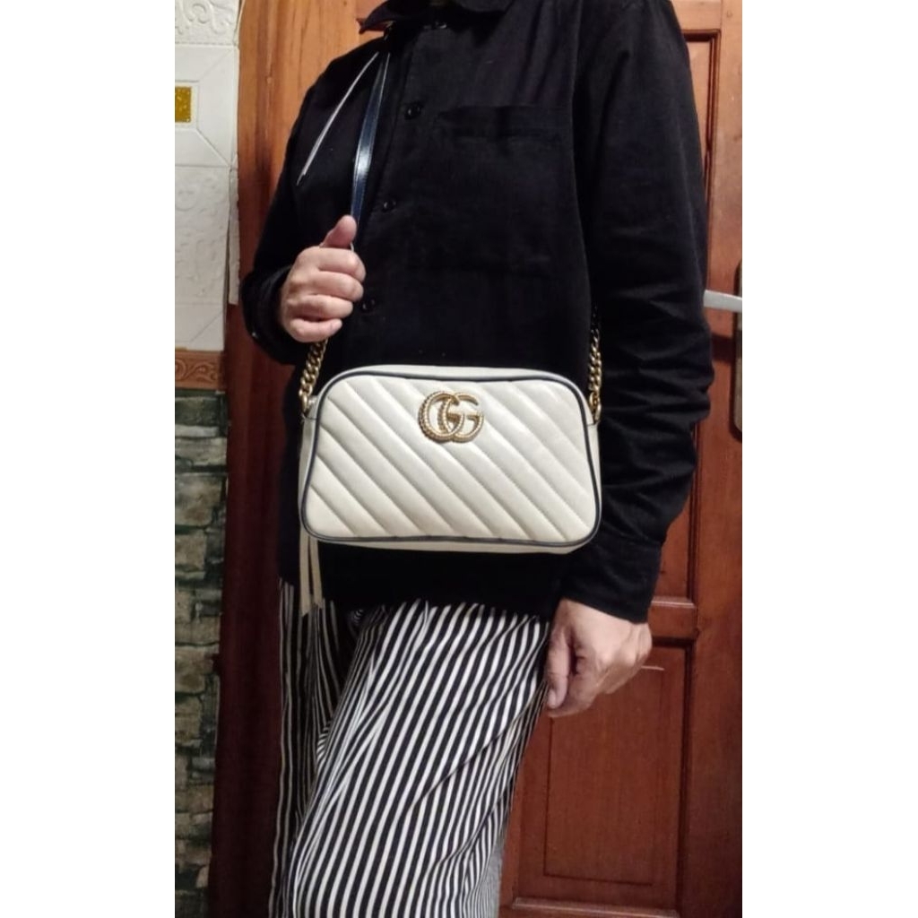 Preloved tas selempang wanita GUClDiagonal Quilted Matelasse Calfskin  camera bag