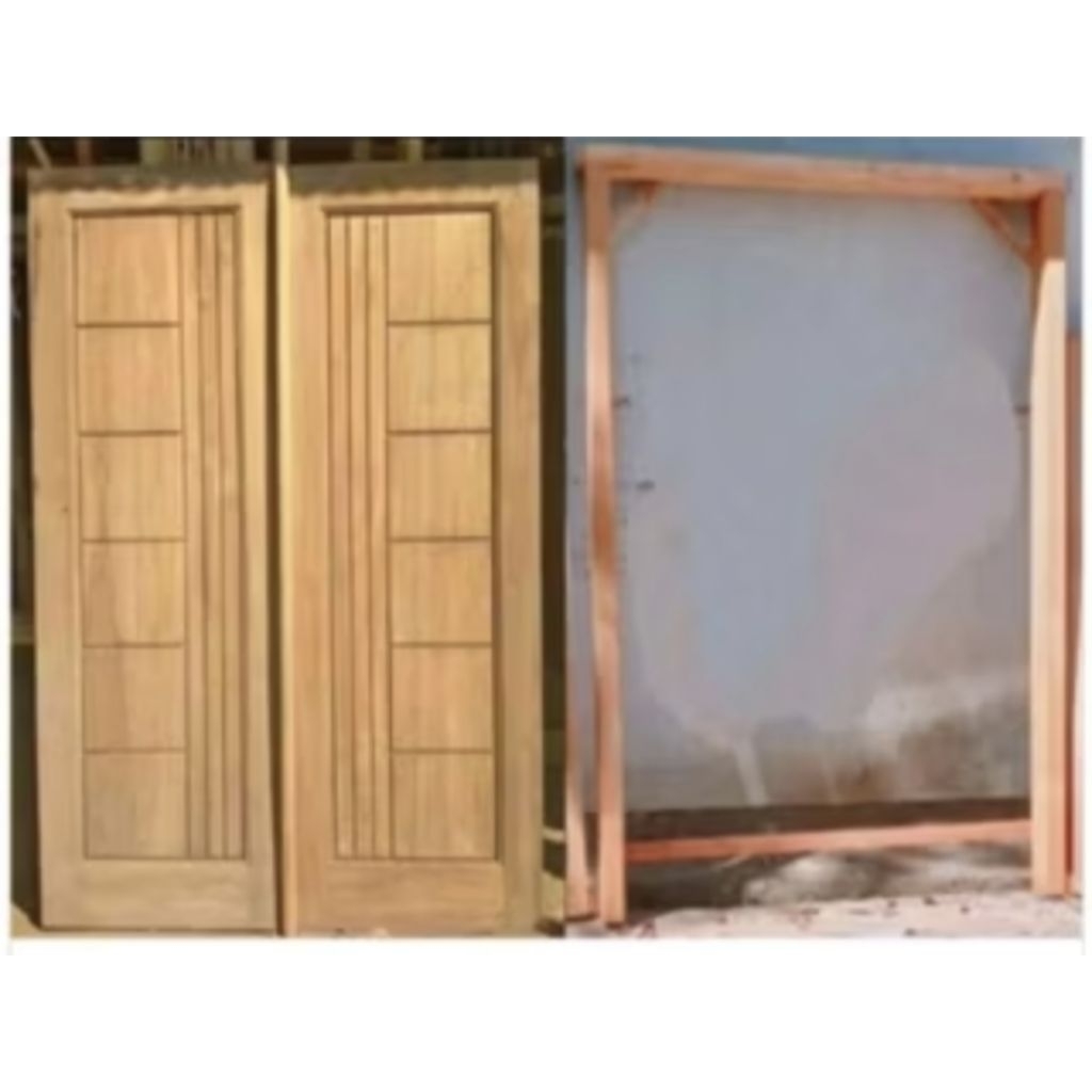 daun pintu kuputarung+kusen 1set motif minimalis kayu mahoni