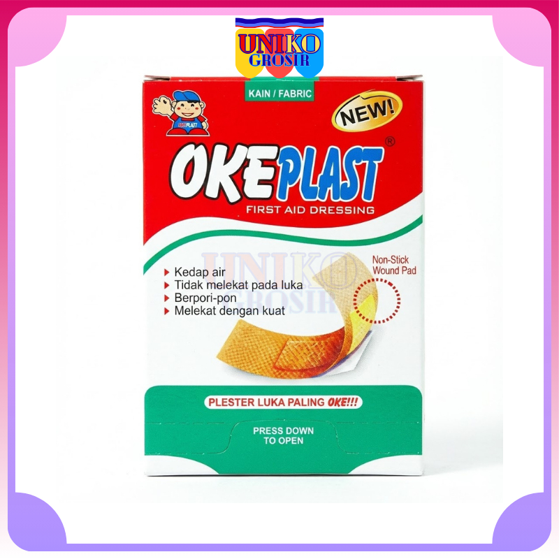 OkePlast Plester Medis Luka Ringan 1 Box isi 100 Pcs Kain Fabric Anti Air Standar P3K Rumah | UNIKO