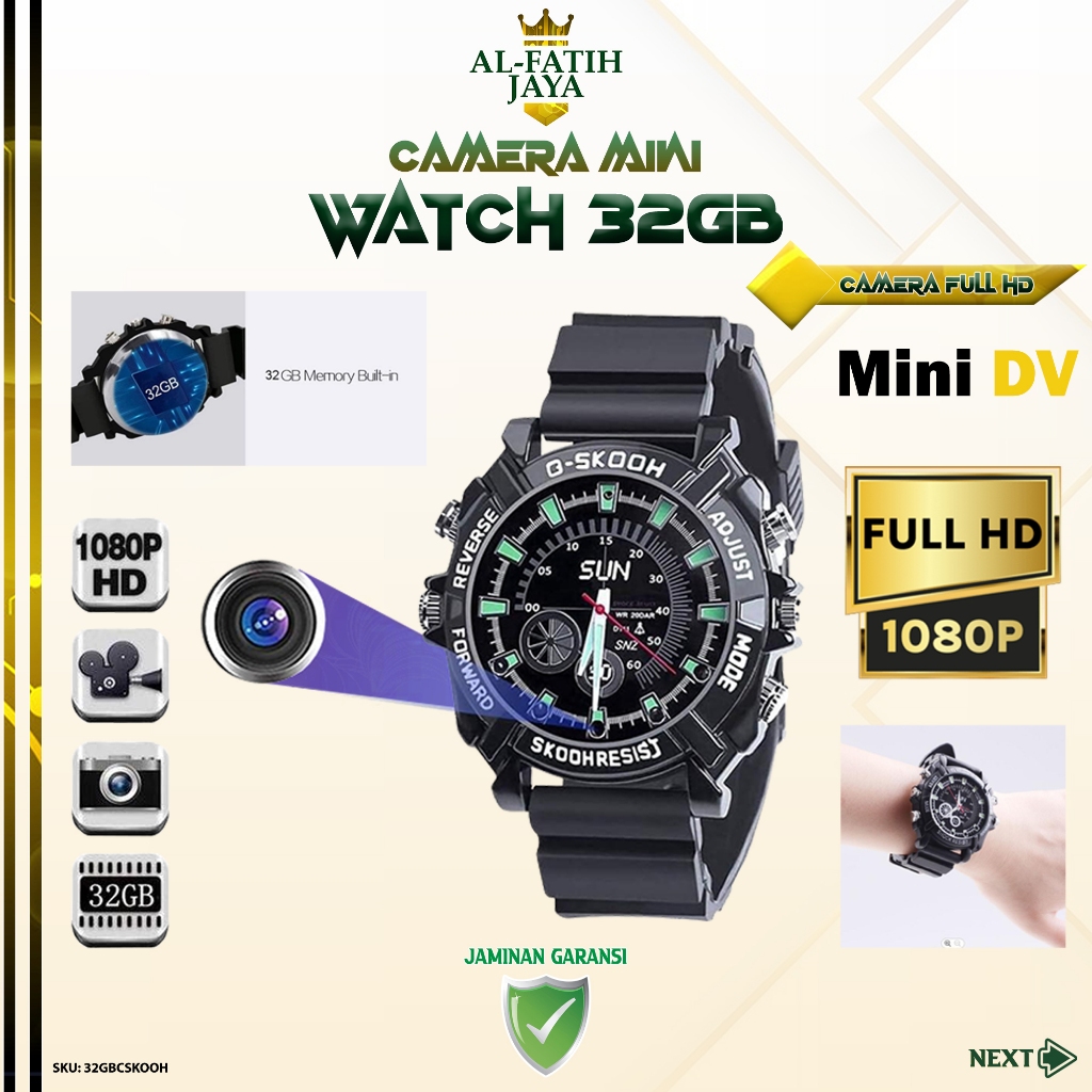 AlfatihJaya Jam Tangan Kamera Tersembunyi 1080P 32GB Spy Camera Watch Waterproof Night Vision IR Mot