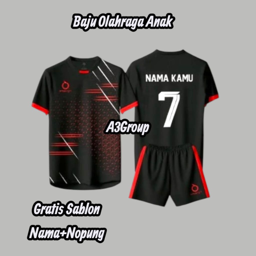 Baju badminton anak custom nama dan nomor stelan baju futsal anak sd/smp