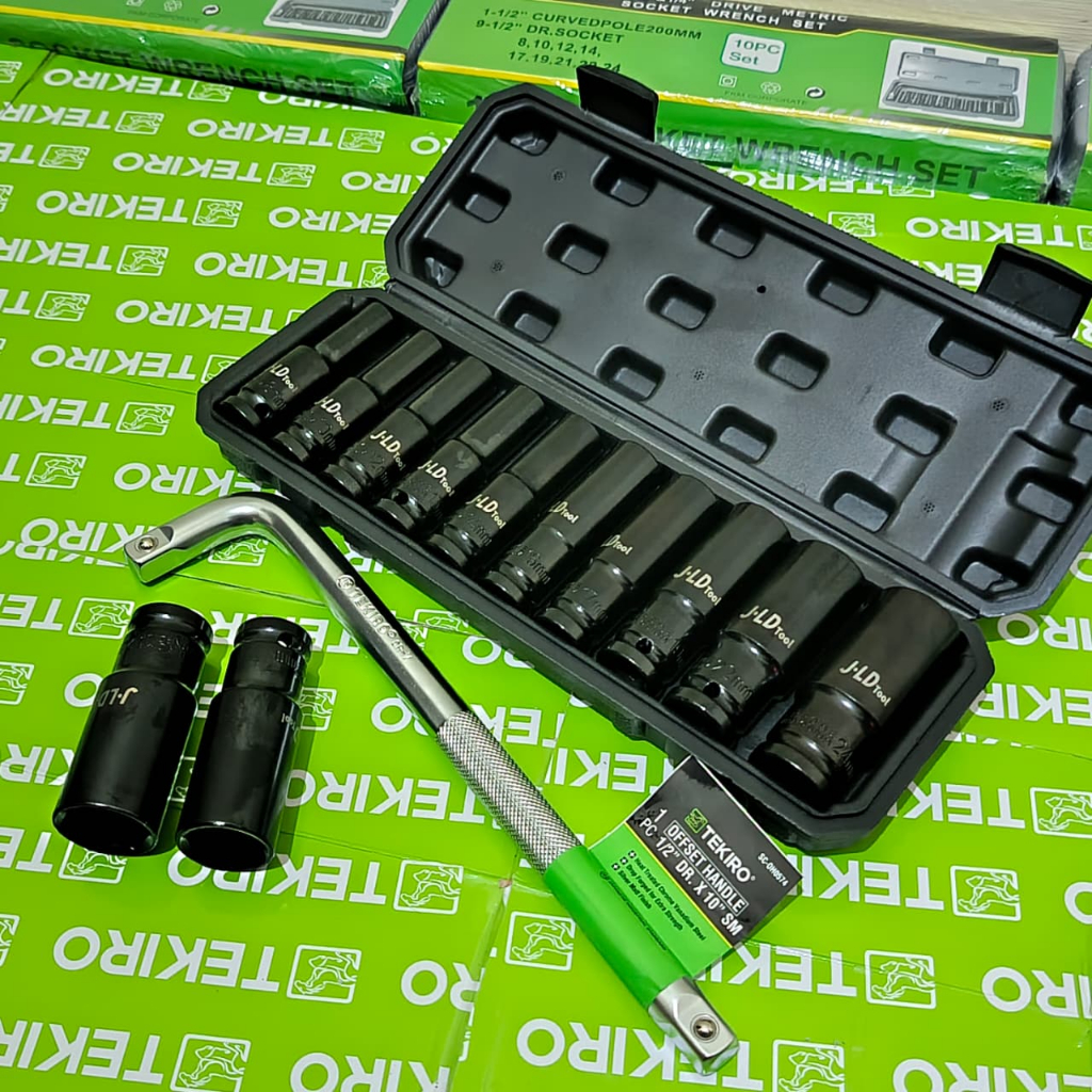 Mata Sok Impact JLD TOOLS READY COD Kunci Shock Set 10 Pcs 8-24 Mm / Tekiro Gagang Kunci Mata Sock L