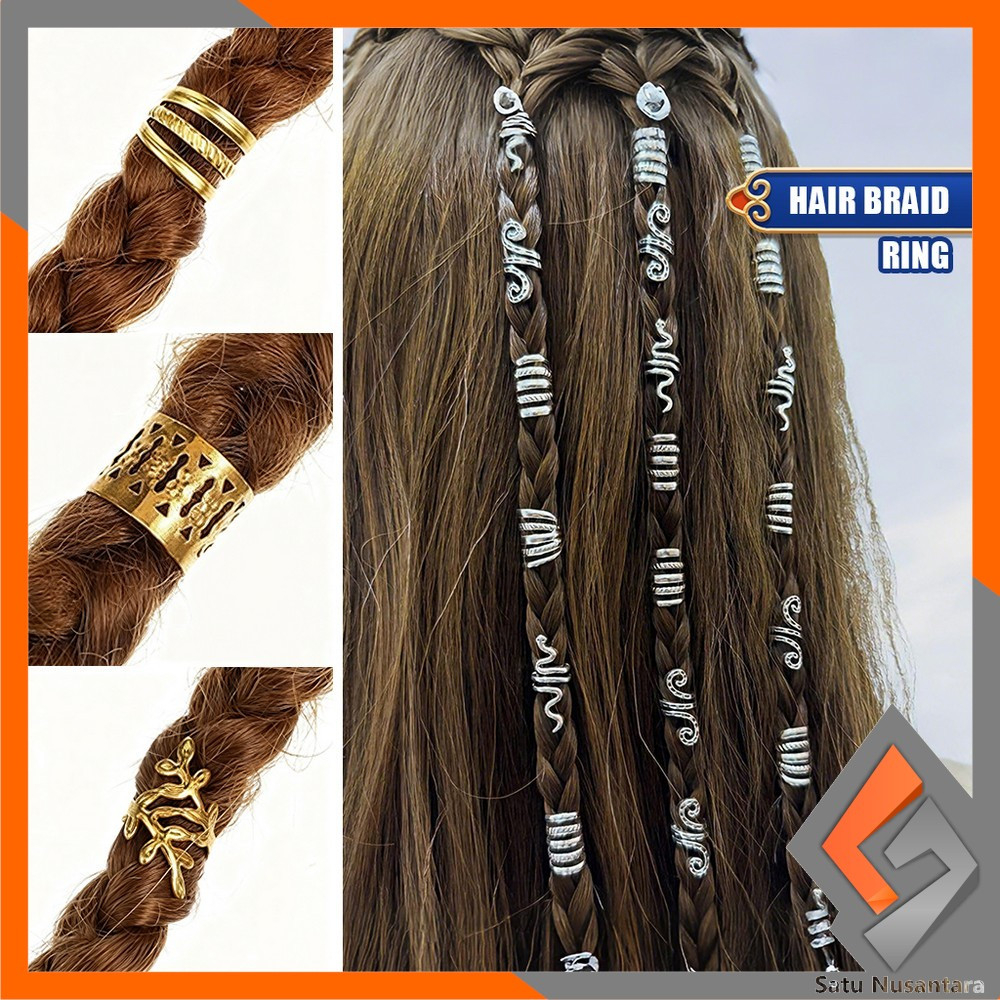 SN-C1406 Cincin Klip Manik Adjustable Dekorasi DIY Rambut Kepang Hair Braid Cuff / Ring Hijab Cincin