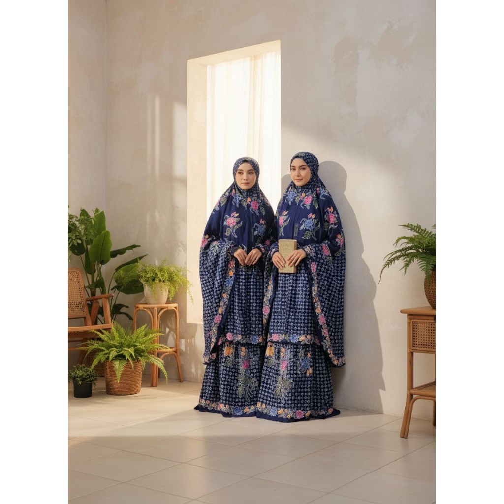 Mukena Batik Mukena Encim Hitam Handle Rotan