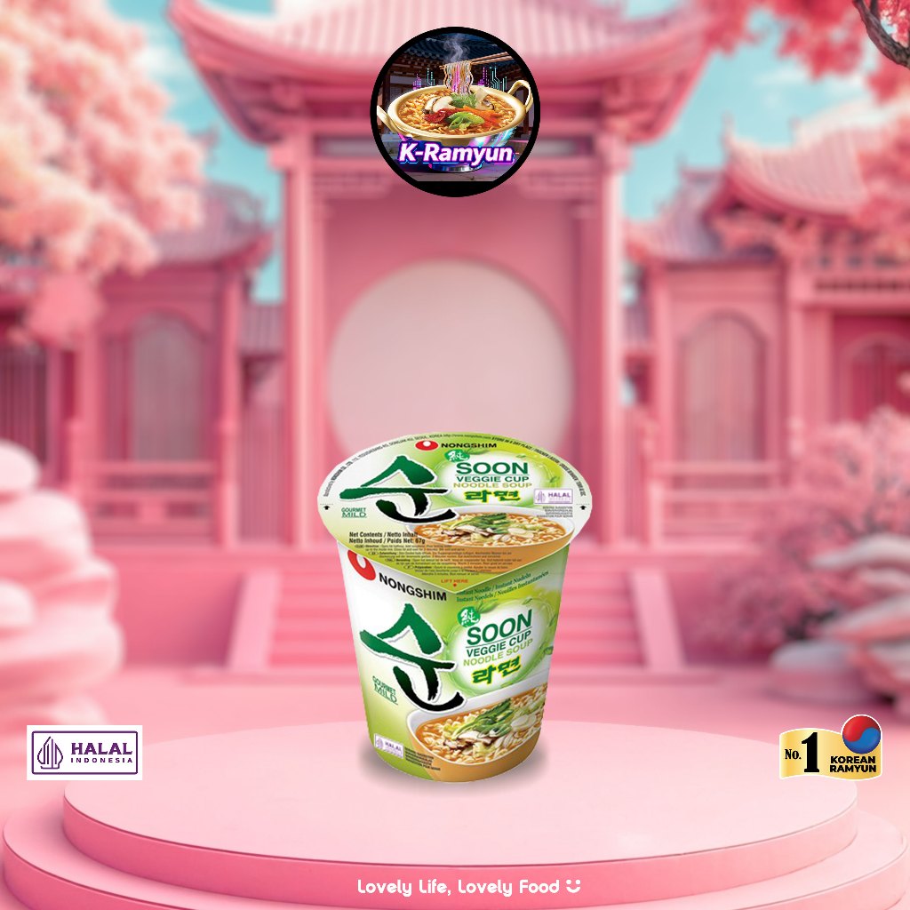 Nongshim Soon Veggie CUP Noodle Soup 67g Halal & Made in Korea
