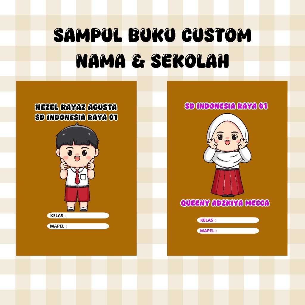 Sampul buku custom anak SD Custom Nama Sekolah Coklat satu lembar