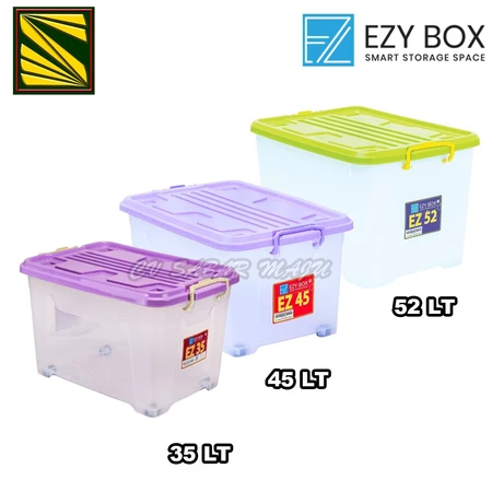 Ezy Box Container Roda Plastik, Kotak Penyimpanan 35 Liter, 52 Liter