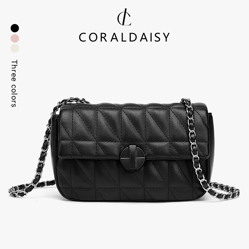 CORALDAISY Tas Wanita 2026 Terbaru Solid Rantai Tas Selempang Kulit Shoulder Bag Membalik Slingbag