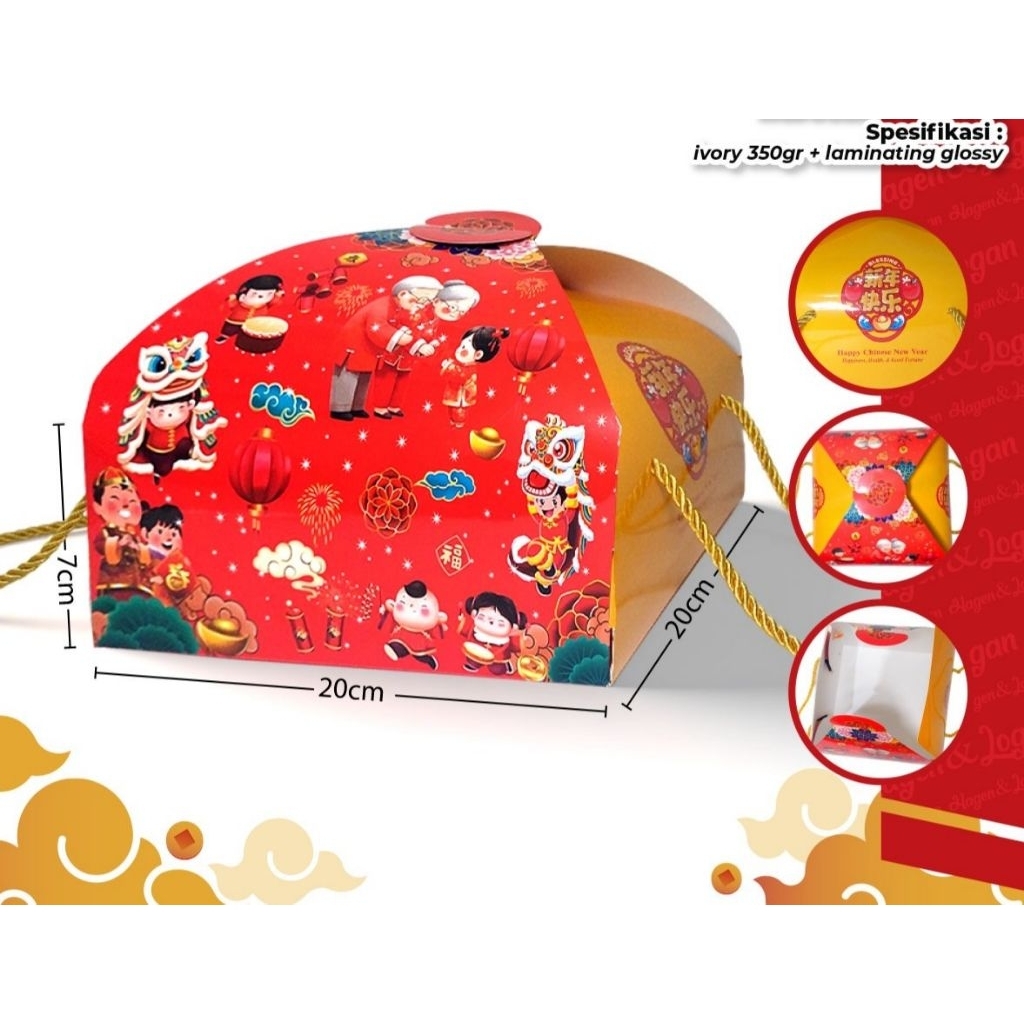 box handle kue lapis imlek dus toples imlek.dus kue imlek uk 20x20x7cm