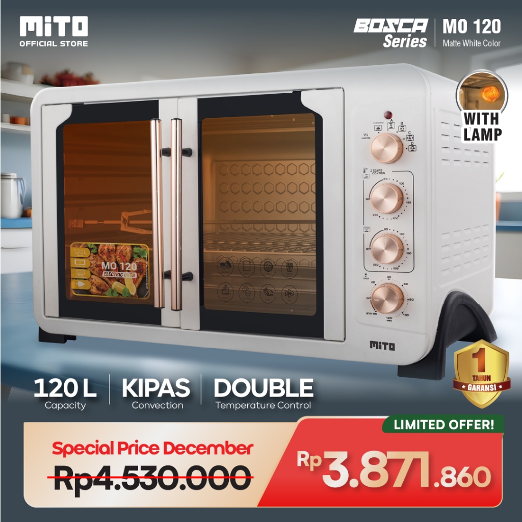 MITO Oven Listrik Bosca Series MO120 double door 120L | Pemanggang makanan kapasitas besar -  White