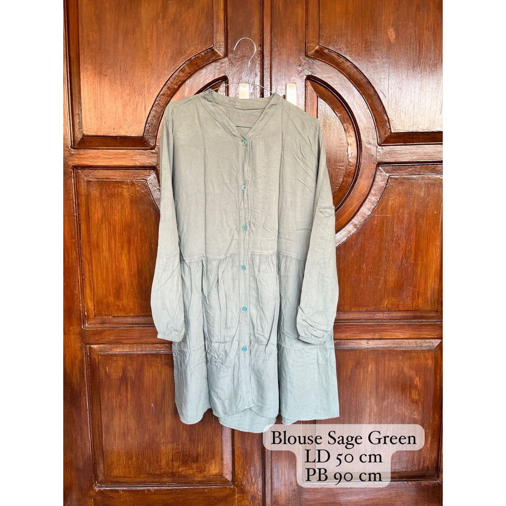 Blouse Tunik Wanita Sage Green Adem - Preloved Project Titipsodara
