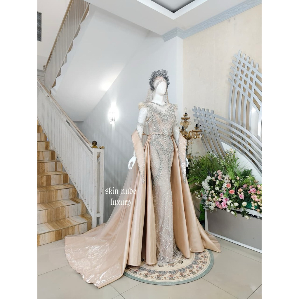 GAUN SLIM DRESS PENGANTIN BEREKOR |BAJU PENGANTIN MUSLIMAH |KEBAYA PENGANTIN WEDDING |BAJU PENGANTIN
