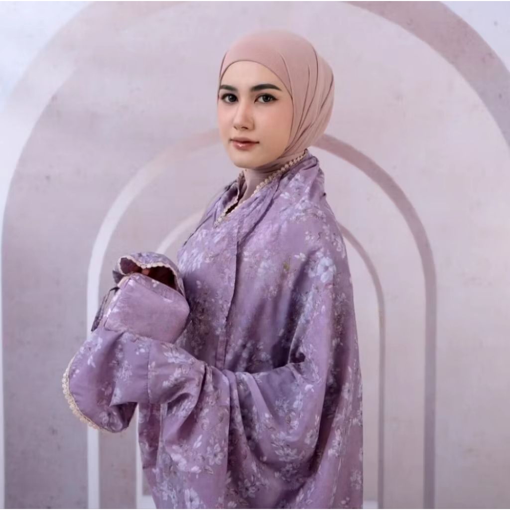 Mukena Terusan Traveling Mini Pouch Parasut Motif Mukena Lajuran Dewasa Parasut Premium