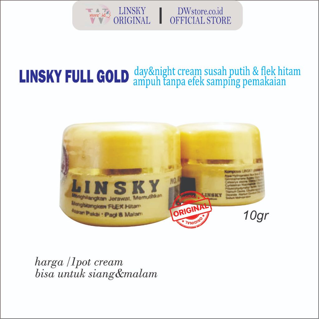 LINSKY  FULL GOLD Original Berhologram Whitening cream ampuh cocok untuk susah putih dan 3x lebih ce
