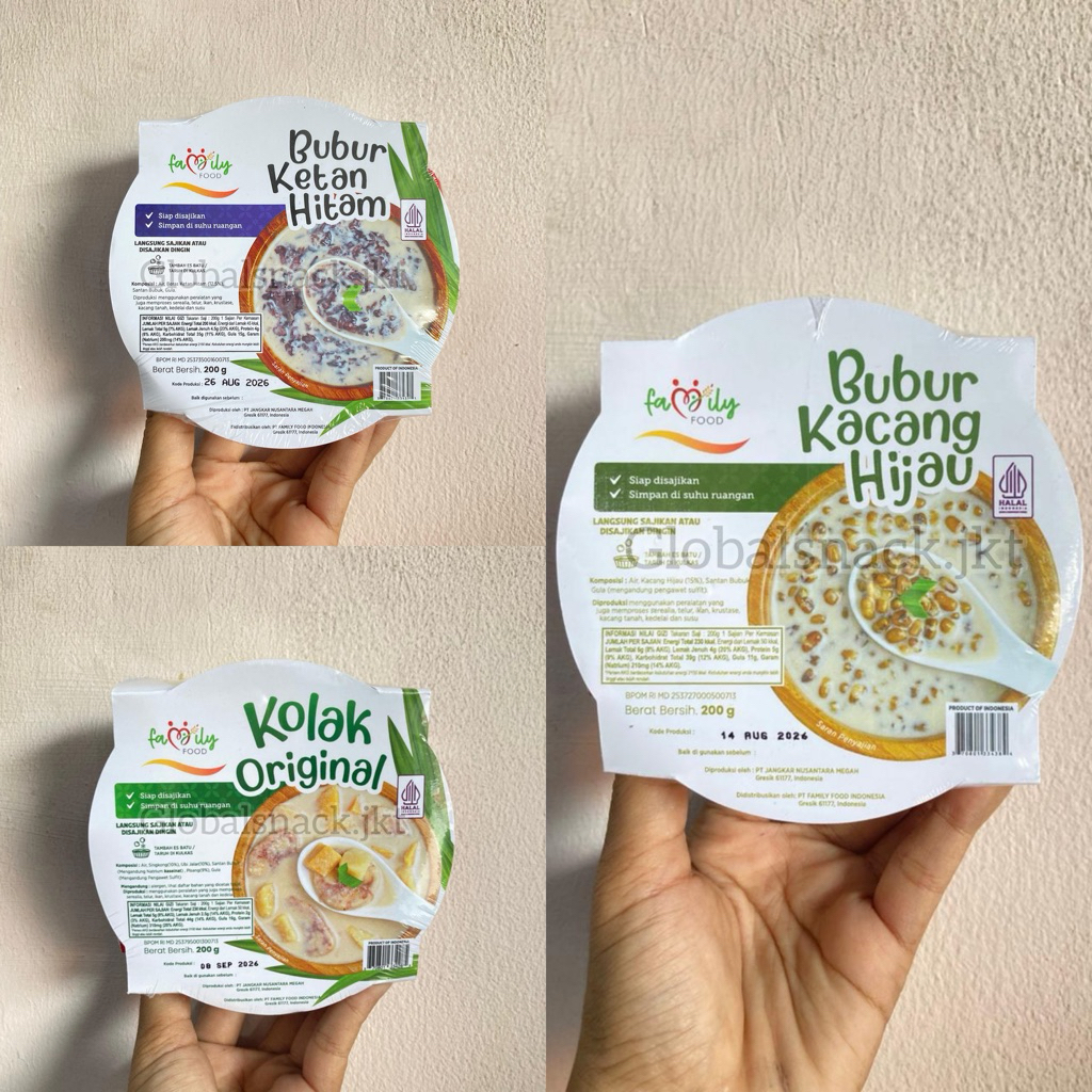 FAMILY FOOD DESSERT BUBUR KACANG HIJAU / BUBUR KETAN HITAM / KOLAK ORIGINAL 200g