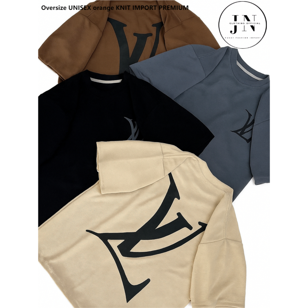 Kaos Oversized LV & X Oversize UNISEX -  Logo Big Size Depan Belakang - orange KNIT IMPORT PREMIUM -