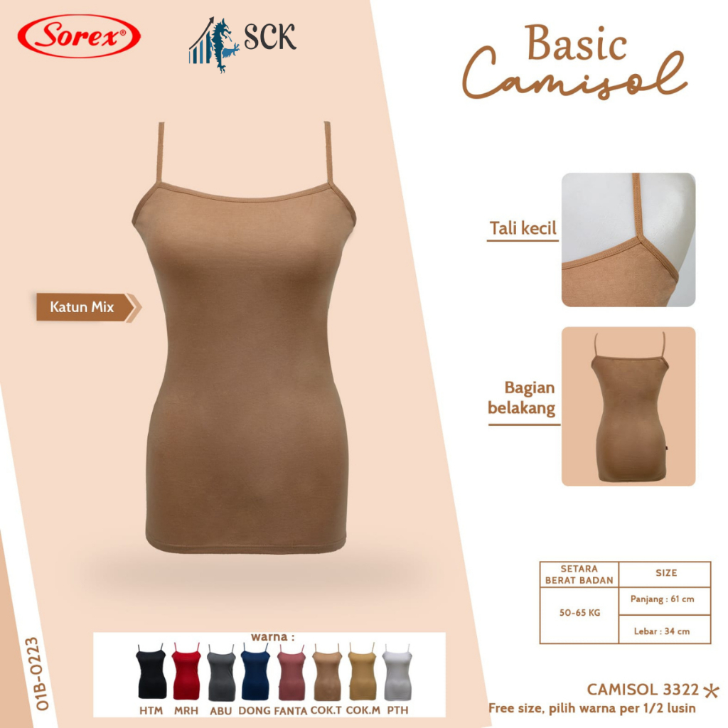 Camisol Tanktop Wanita Sorex 3322 - ATASAN SINGLET / TANKTOP WANITA PANJANG DENGAN TALI KECIL