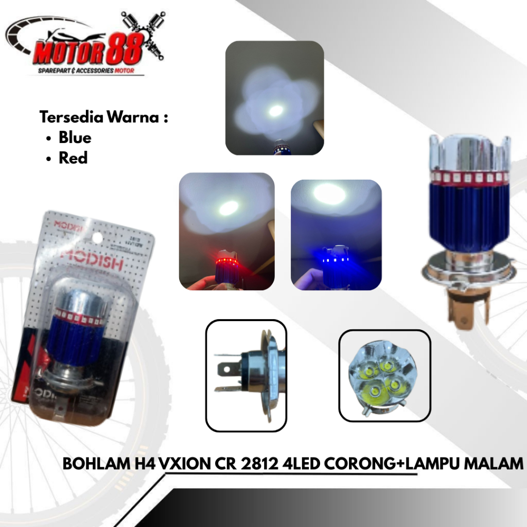 BOHLAM H4 VXION CR 2812 4LED CORONG BLUE+LAMPU MALAM
