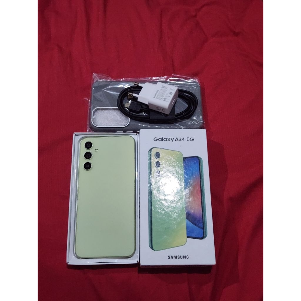 Jual hp bekas samsung A34 5g 8/256 istimewa resmi free ADAPTOR dan case