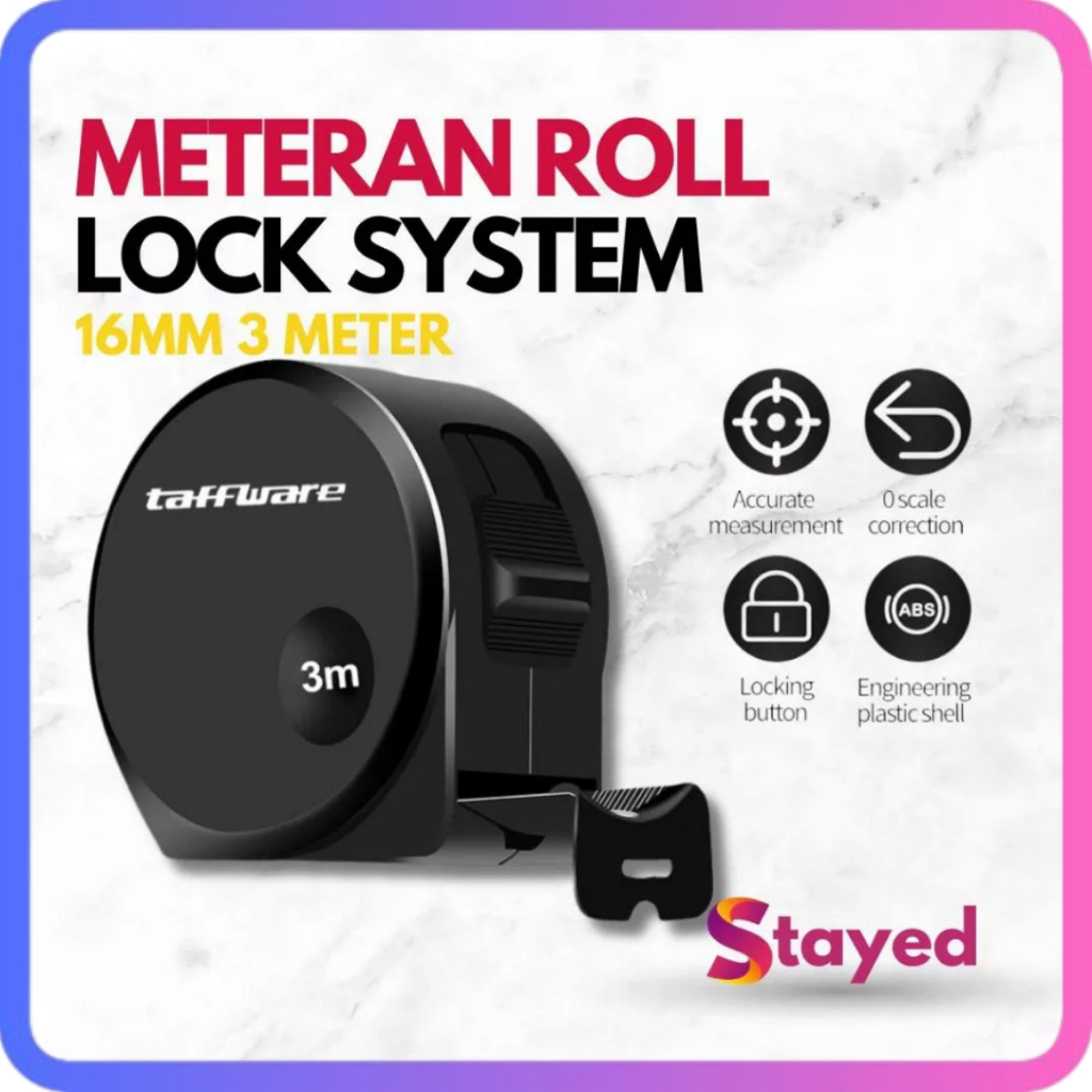 TAFFWARE METERAN ROLL TAPE MEASURE LOCK SYSTEM 16mm 3M METERAN ROLL-COD