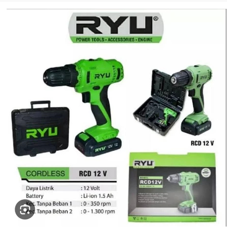 RYU RCD 12V Bor Baterai Cordless Driver Drill Charge RCD12V 2 BATERAI PRODUK DIJAMIN ASLI/ORIGINAL R