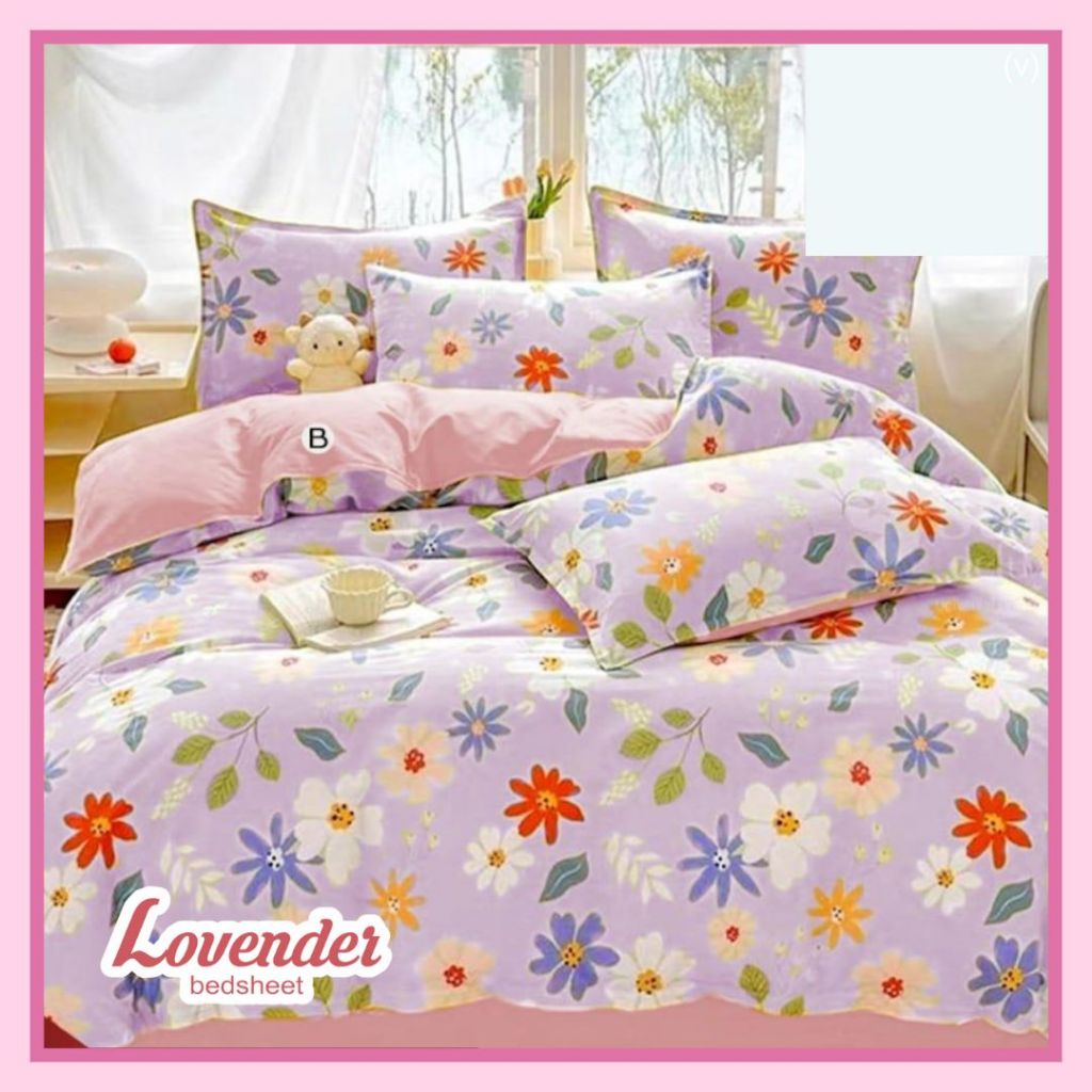 Sprei/Bedcover katun TAIWAN/CVC HALUS shabby chic pastel ungu lilac red merah bunga flower daun eleg