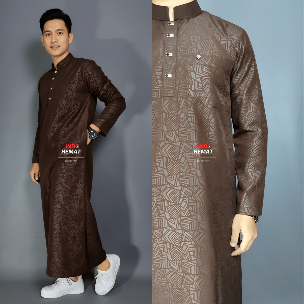 Jubah Gamis Pria Lengan Panjang Embos Premium Motif Timbul Bahan Katun Nyaman