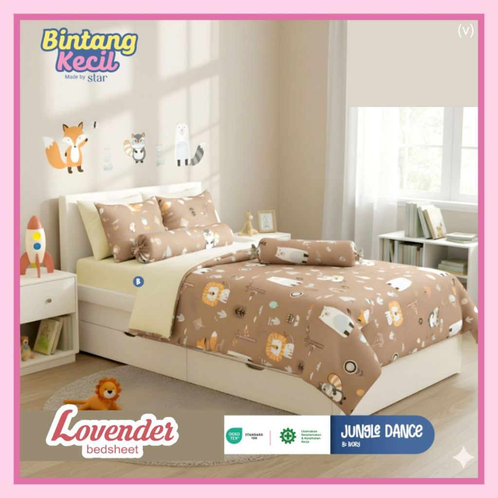 Sprei/Bedcover katun TAIWAN/CVC HALUS coklat brown lion singa teddy bear beruang jungle forest anima
