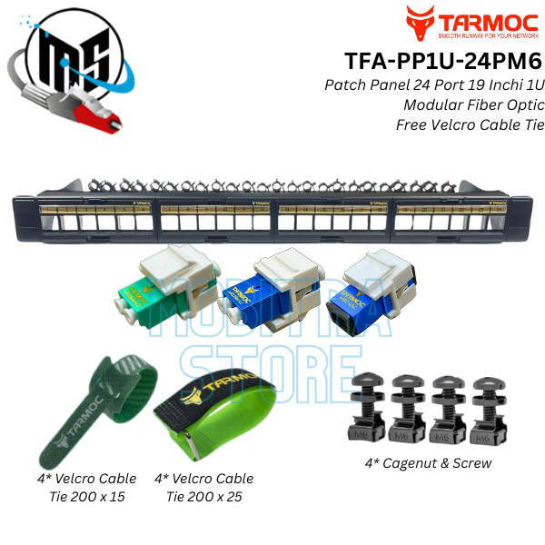 Tarmoc TFA-PP1U-24PM6 | Patch Panel 24 Port Fiber Optic FO LENGKAP Free 8 pcs Velcro tie