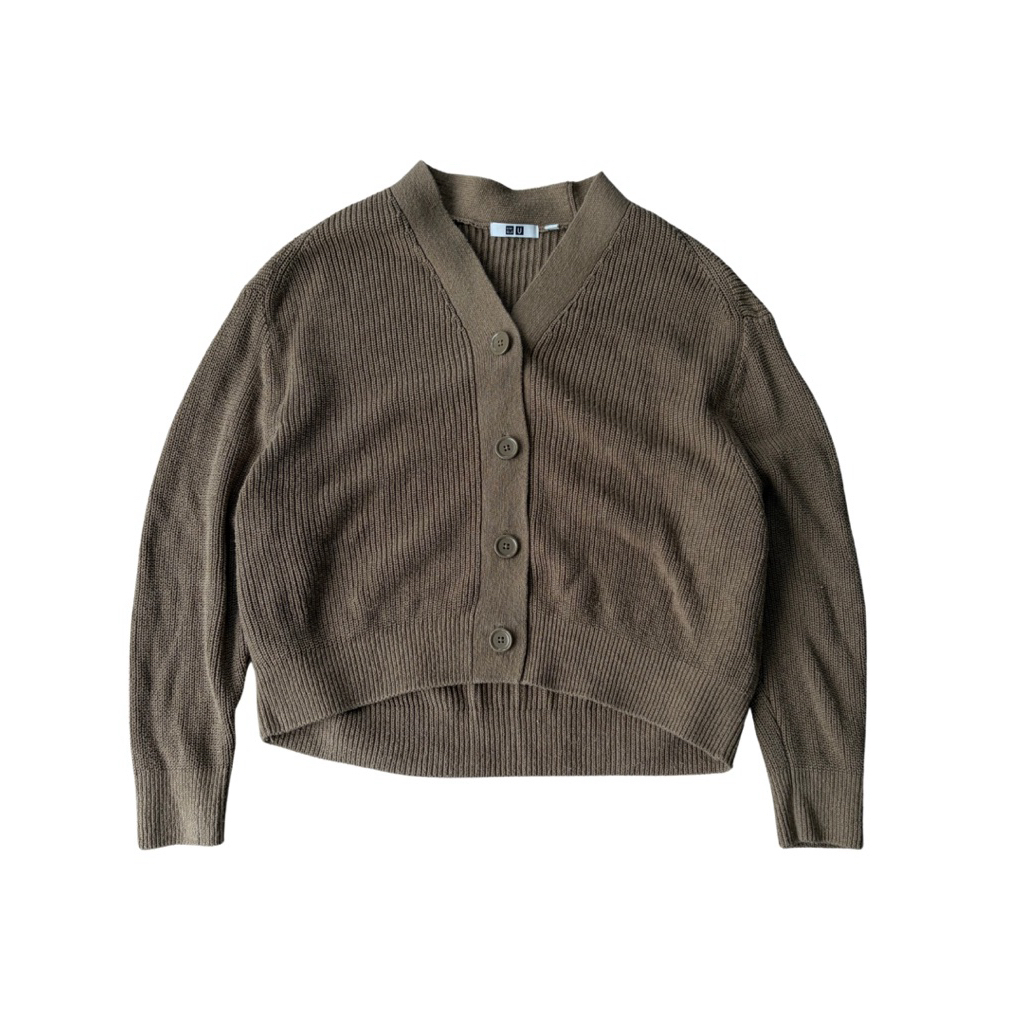 Uniqlo U Brown Boxy Cropped Knit Cardigan