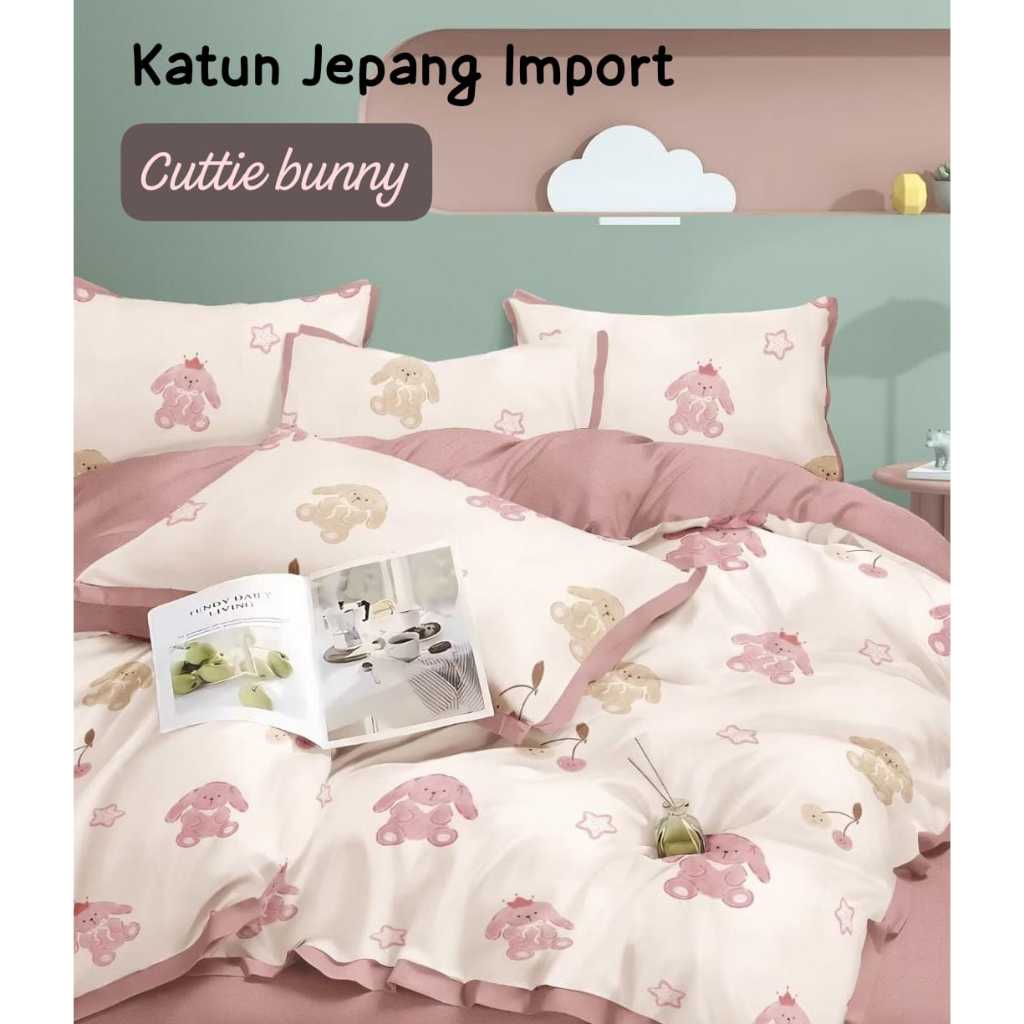 Sprei Set Katun Jepang Original Motif Anak Perempuan Laki Kartun Hello Kitty Karakter Polos Size Dou