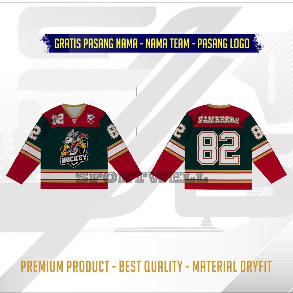 JERSEY BASEBALL HOCKEY ARMY RED TANGAN PANJANG FUL PRINTING PREMIUM GRATIS PASANG NAMA JERSEY CUSTOM