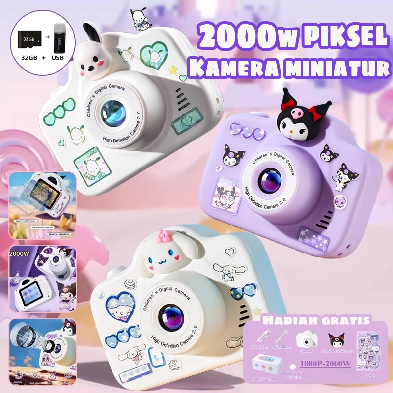 [Beli satu stiker] Kuromi Kamera Anak Mini Hadiah Anak Kamera 1080p Kamera Digital Dual Lens untuk F