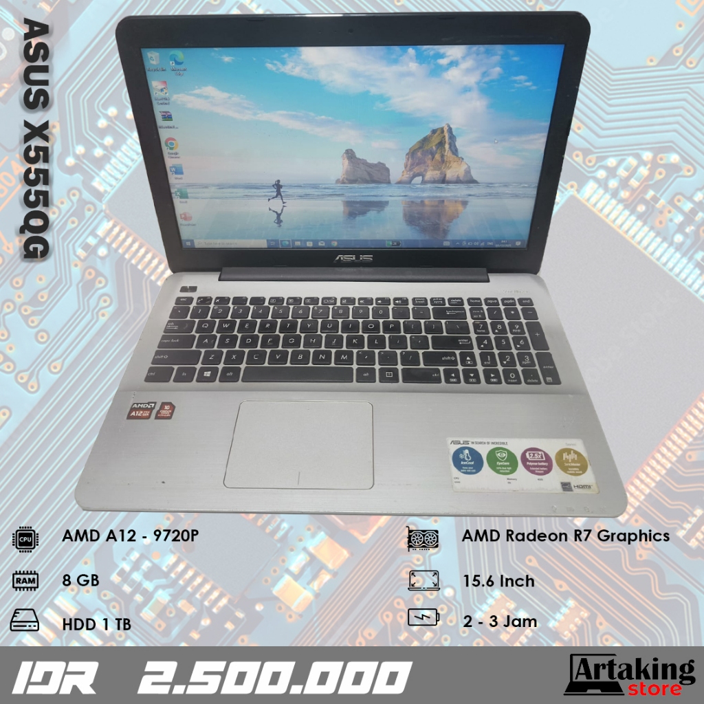 Asus X555QG - AMD A12 - Ram 8 GB - HDD 1 TB - Normal Siap Pakai