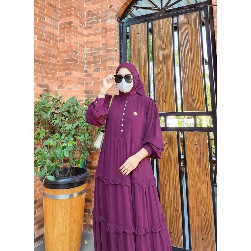 Gamis Lebaran 2026 Model Gamis Terbaru Jumbo LD 130 140 Ceruty Polos Burgundy Mahogany