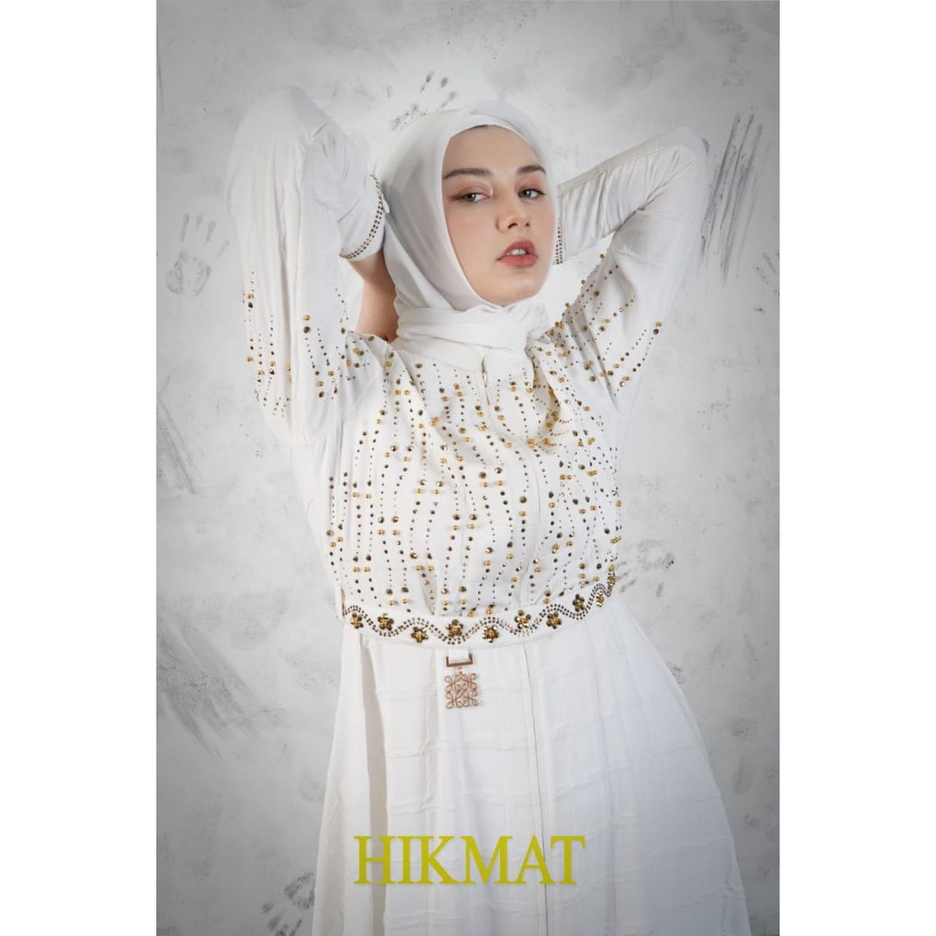 Abaya Hikmat A3008 White Gamis muslim dress wanita