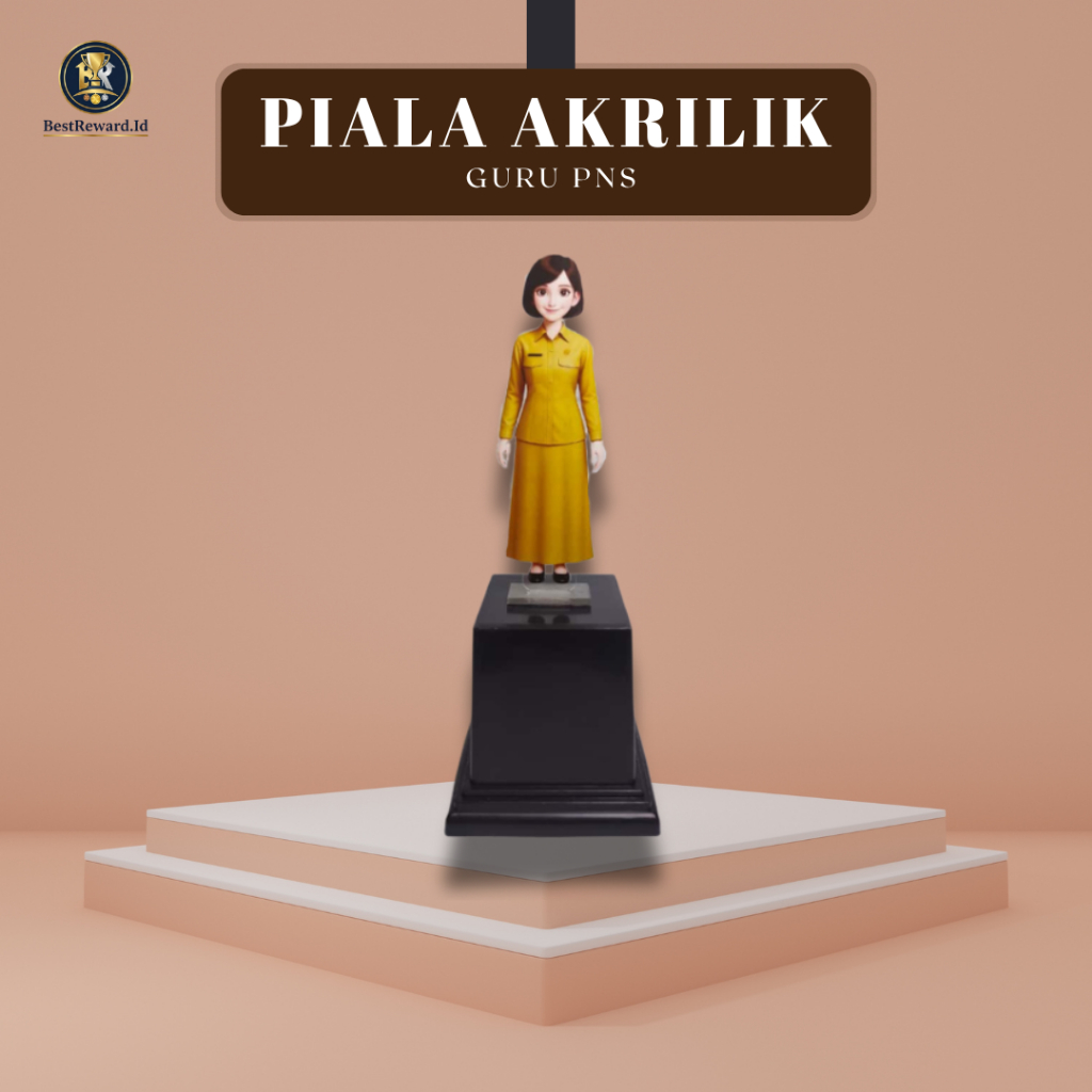 HADIAH EKSKLUSIF Piala Akrilik Custom Baju PNS Guru | Trophy Penghargaan Guru Terbaik / Terfavorit |