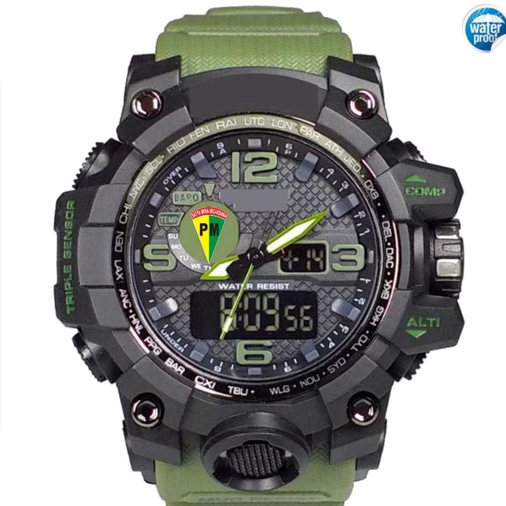 Jam Tangan Pria PM POLISI MILITER DIGITAL ANALOG DUAL TIME ANTI AIR HIJAU ARMY BIRU Keren Terbaru SP