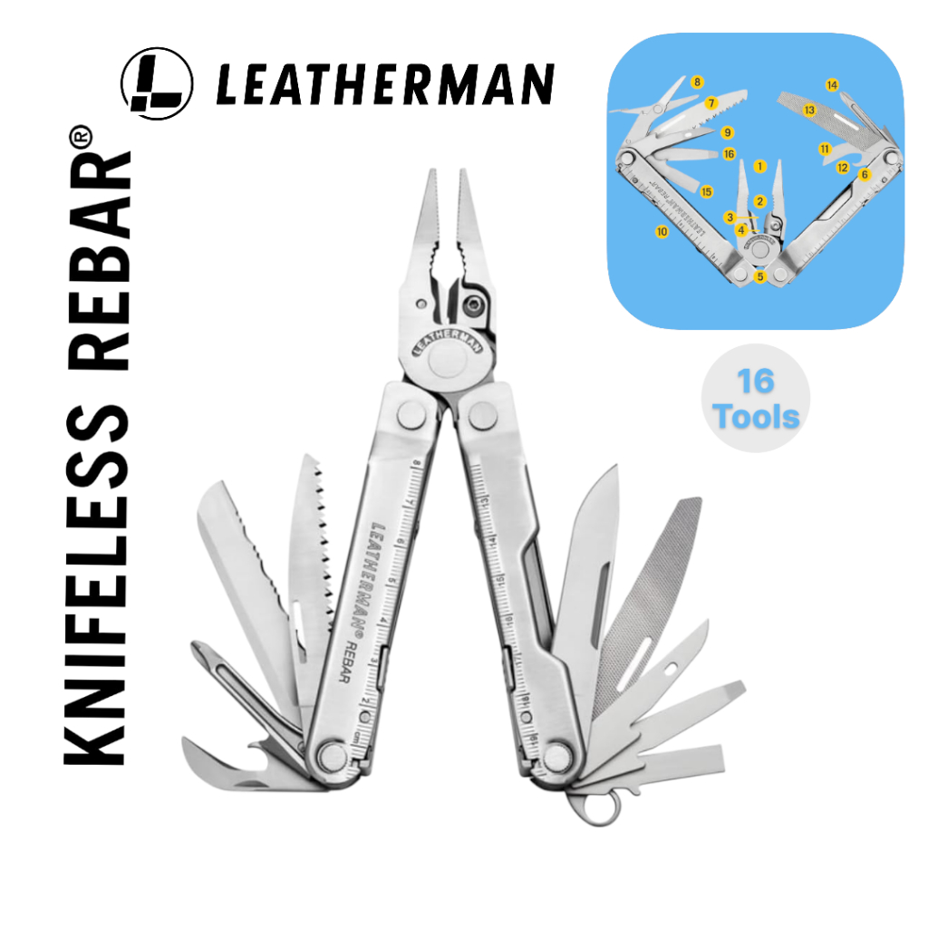 Pisau Surival Kit Terbaik LEATHERMAN KNIFELESS REBAR 16-Tools
