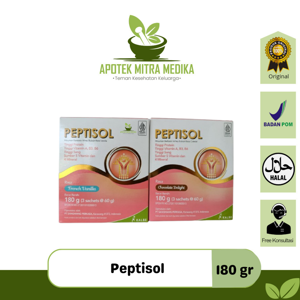 PEPTISOL VANILA COKLAT 180GR NUTRISI TINGGI PROTEIN UNTUK MASA PEMULIHAN RENDAH RESIDU