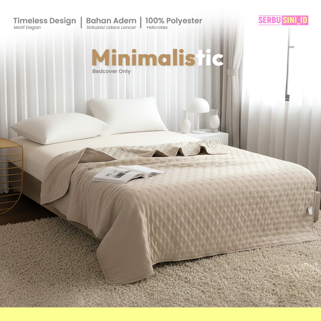 SERBU SINI Bedcover Polos Lembut Bahan Microtex Selimut Dacron Katun Jepang Tebal Bedcover Lembut
