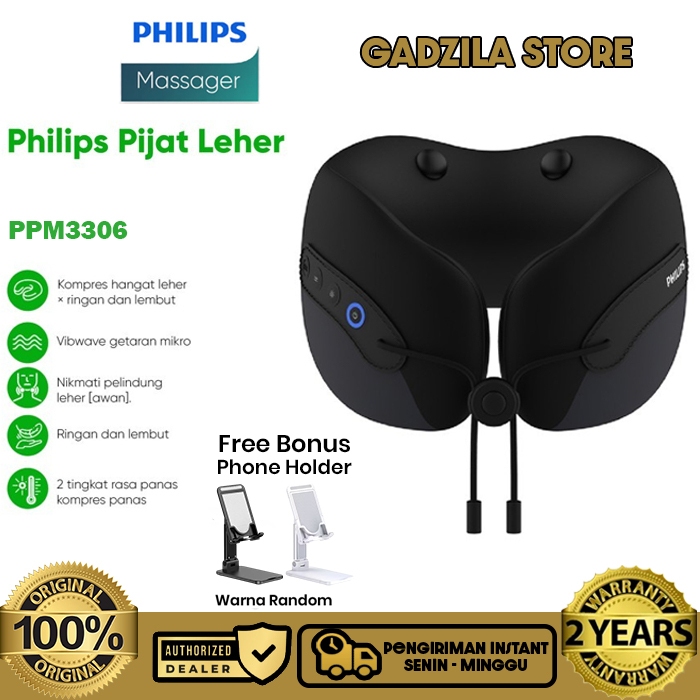 PHILIPS Massage PPM3306 Bantal Alat Pijat Untuk Leher Travel 360° Pillow Ring Neck Massager Elektrik