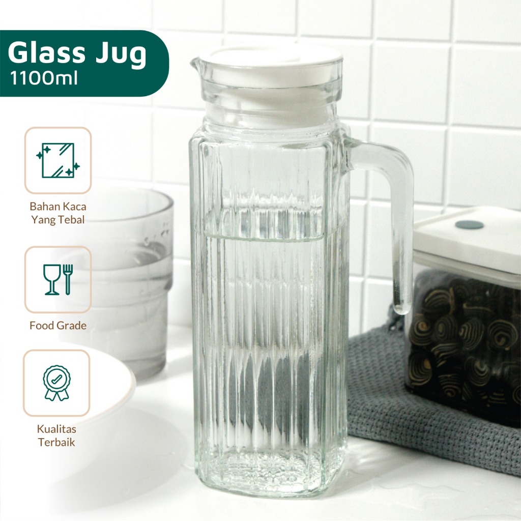 Teko Pitcher Kaca Polos / Ceret Bening Jug Air Minum 1100ml