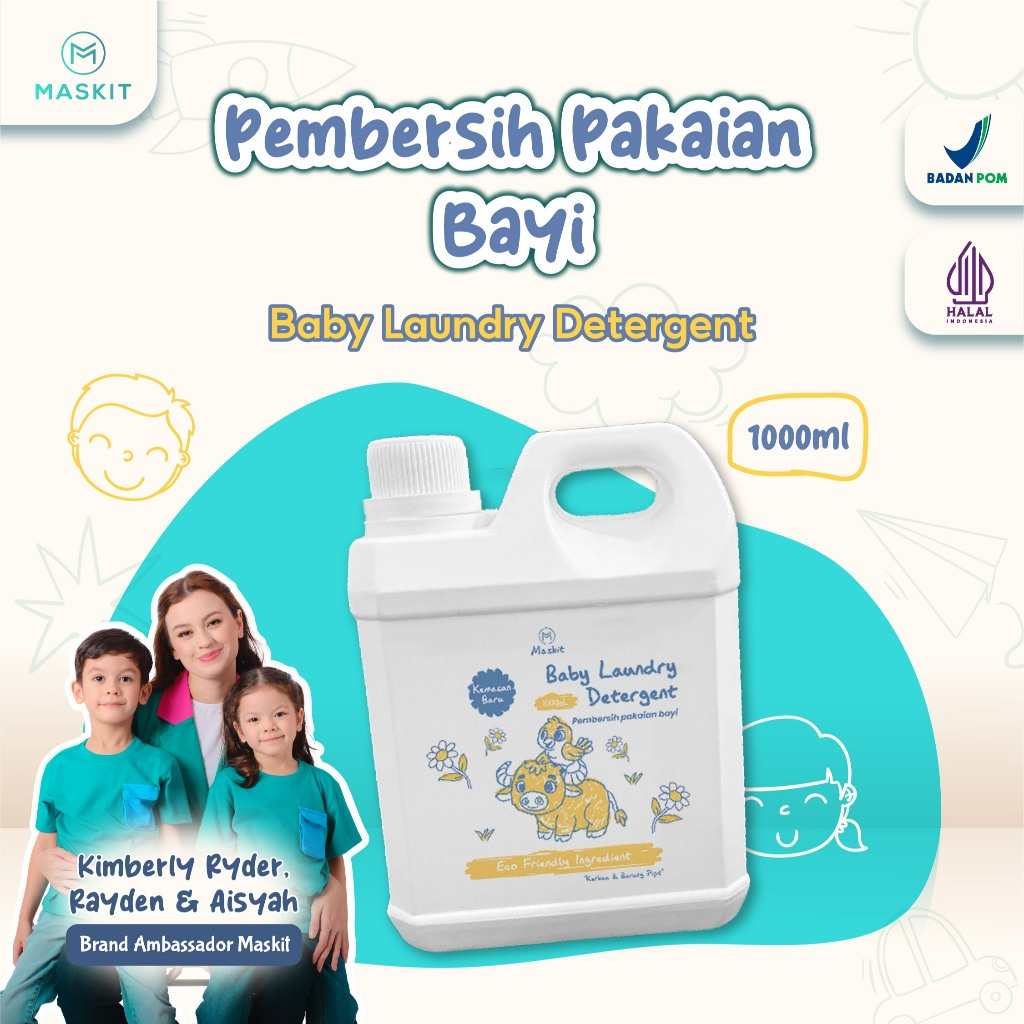 Maskit Liquid Laundry Detergent Liquid 1L Eco-friendly | Sabun Cuci Baju Bayi