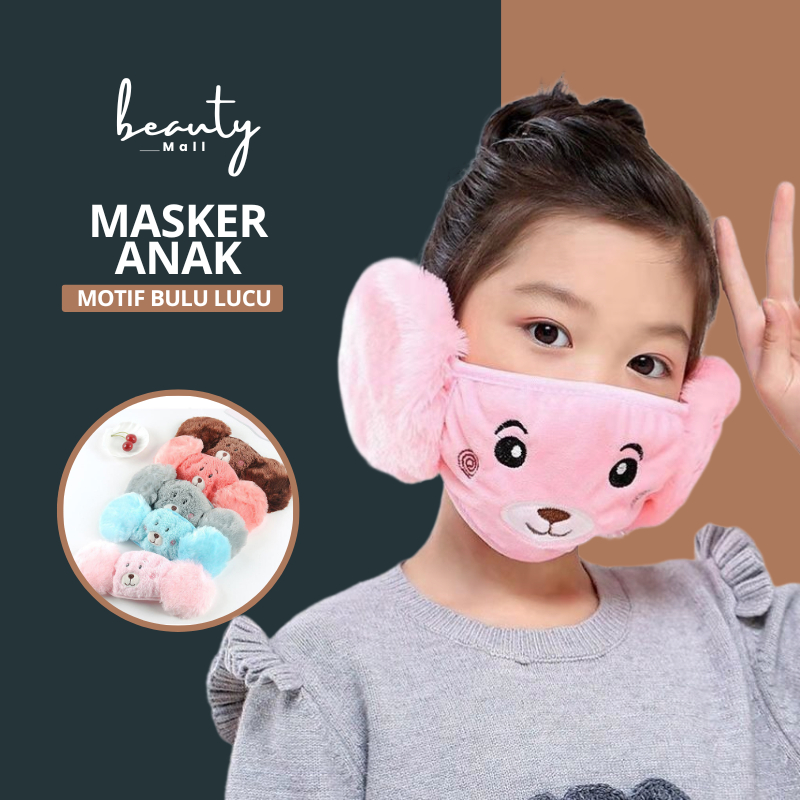 Masker Anak Lucu Karakter Penutup Mulut Telinga Penghangat Makser Masker Anti Debu Anak 3D Kain Halu