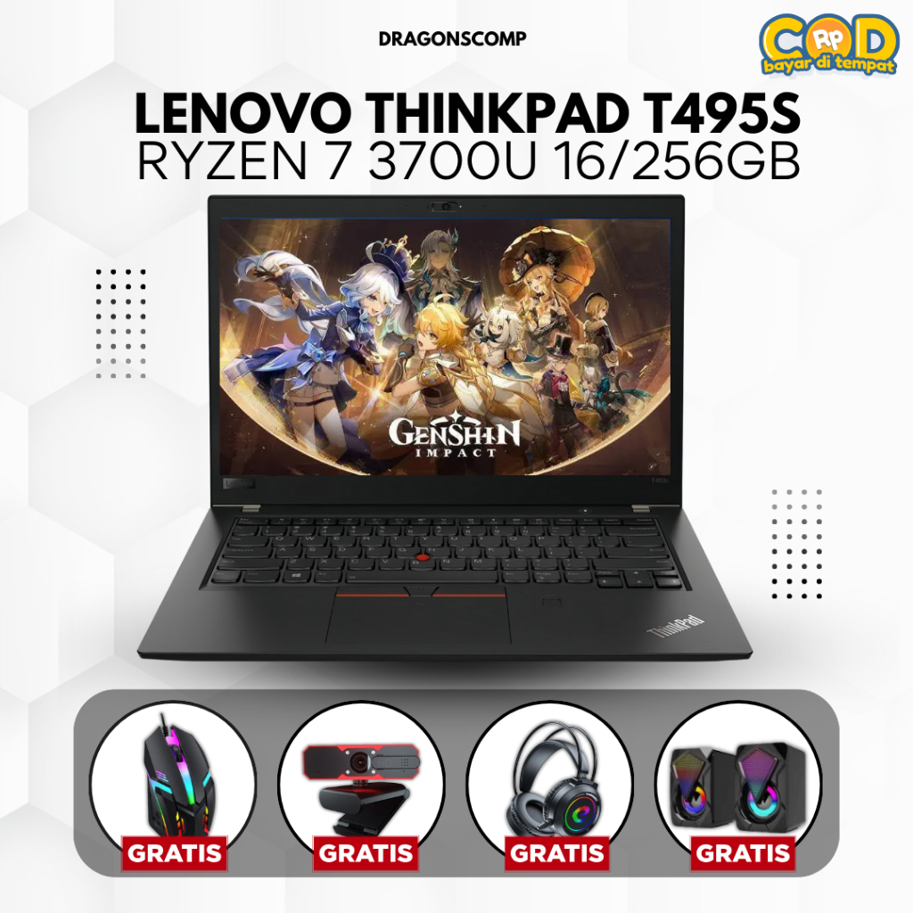 Laptop Lenovo Thinkpad T495S AMD Ryzen 7 3700U Ram 16/256GB - Laptop Murah Bergaransi