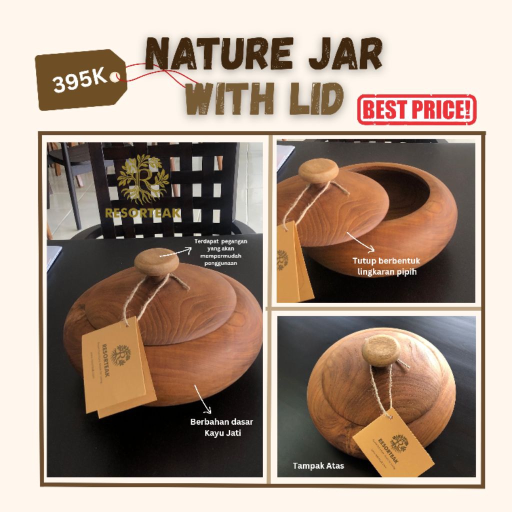 Resorteak Nature Jar with Lid – Toples Natural Jati dengan Tutup | Jar Dekoratif Meja Makan | Tempat
